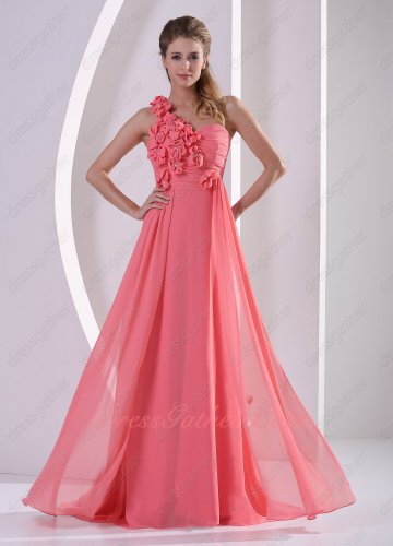Princess Junior One Shoulder Florets Watermelon Formal Full Gowns Most Choice
