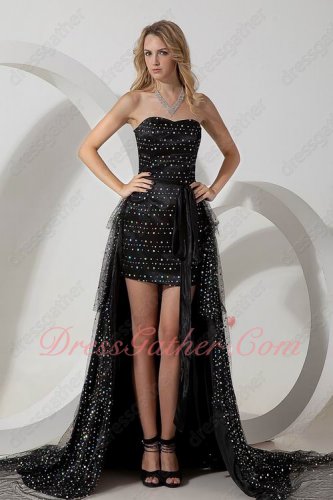 Black Sparkle Sequin Tulle Cocktail Prom Night Gowns DIY Detachable Train