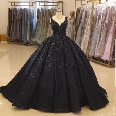 2023 Double Straps Sparkle Beaded Pleats Quinceanera Dress Black