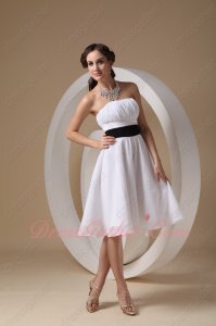 Elegant Knee Length Simple Style Bridesmaid Dresses White Dress With Black Sash