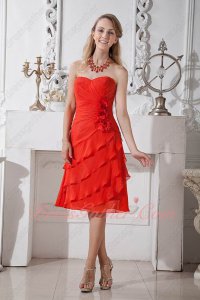 Unique Scarlet Chiffon Oblique Layers Skirt Flowers Dress Ready to Wear For Bridesmaid