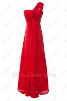 Rugosa Rose Strap One Shoulder Lightness Red Chiffon Party Dresses