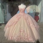 Cheap Spaghetti Straps Blush Pink 3D Flowers Quinceanera Dress Court Train