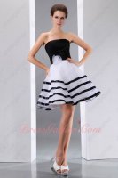 Classical Match Black Top/White Bottom Skirt With Bordure Short Prom Party Dress