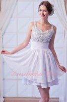 Classical Short White Party Dancing Little Prom Dress Double Straps Full Beading