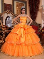 Layers Bright Orange Skirt Quinceanera Ball Gown With Bowknot/Ribbon Decorate