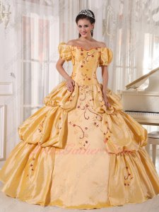 Short Bubble Sleeves Beauty and the Beast Theme Quince Ball Gown Dress Off Shoulder