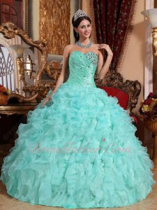 Mint Apple Green Serried Ruffles Celebrity Court Ball Gown Taffeta Top/Organza Bottom