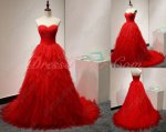 Normal Red Tulle Puffy Ceremony Evening Dress Crossed Layers Waterfall Design