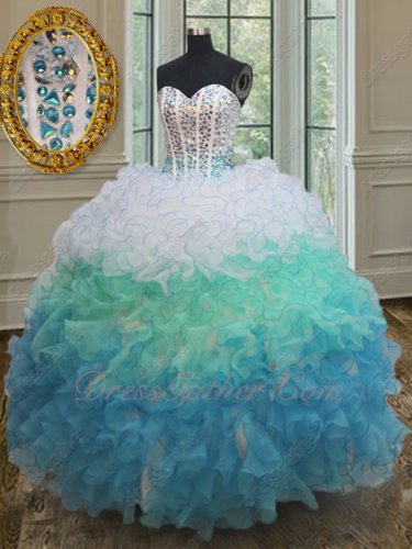 White/Mint Green/Sky Blue 3 Colors Layers Ball Gown Like Cakes Quinceanera Bustle