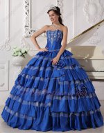 Contrast Stripes Cake Royal Blue/Off White Layers Design Ball Gown For Military