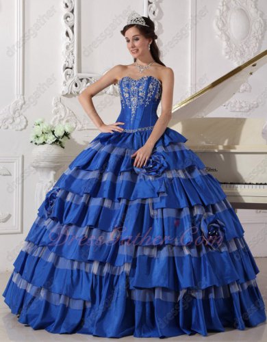 Contrast Stripes Cake Royal Blue/Off White Layers Design Ball Gown For Military