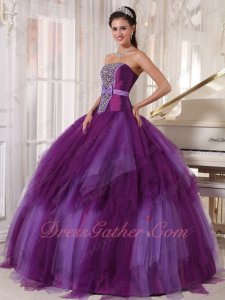Strapless Mauve/Deep Lavender Contrast Color Military Prom Ball Gown