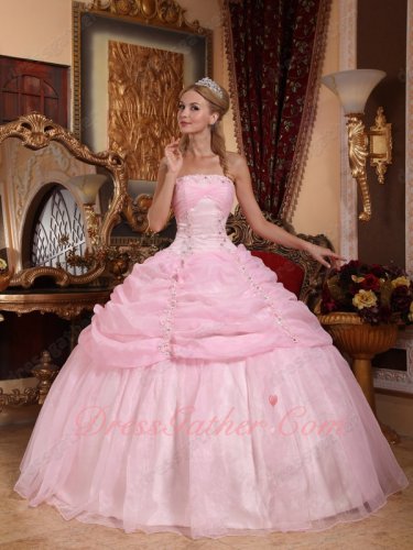 Lovable Half Bubble and Flat Organza Quinceanera Dress Girl Most Choice Color Baby Pink