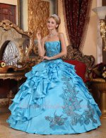 Shiny Sequin Applique Asymmetric Layers Slit Aqua Blue Quinceanera Autumn Ball Gown