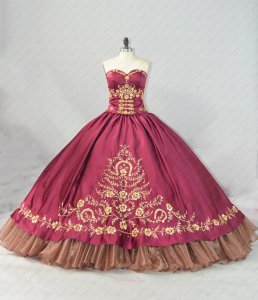 Golden Embroidery and Organza Wave Hemline Bugrundy Very Puffy Ball Gown Dress Western