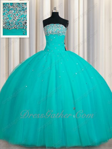 Turquoise Floor Length Layers Gauze Mesh Flat Puffy Ball Gown For Sweet 16 Party