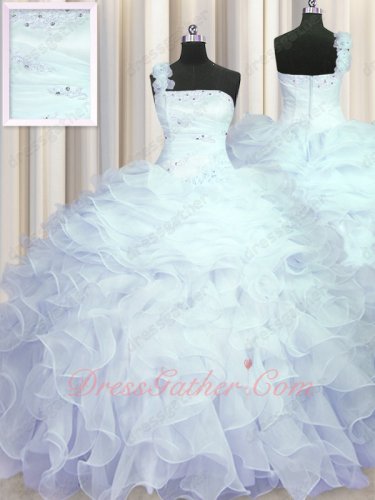 Single Right Shoulder Half Layers and Half Wave Ruffles Sweet 15 Ball Gown Ceremony
