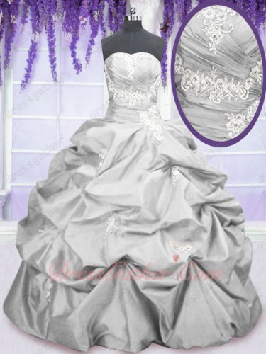 Silver Taffeta Floor Length Bubble Ball Gown Custom-made Quinceanera Dolls Same Style
