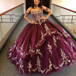 Beautiful Sweetheart Detachable Sleeves Embroidery Quinceanera Dress Burgundy