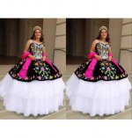 Embroidery Charro Quinceanera Dress Anos Vestido Layered Lace Puffy Skirt