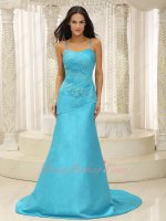 Pretty Spaghetti Strap Aqua Dropped Waist Celebrity Socialite Dresses Court Train