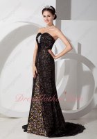 Empire Waist Black Chiffon Slit Printed Florets Pattern Inside Evening Dress