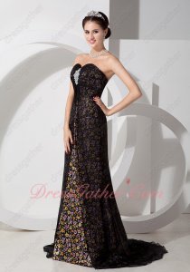 Empire Waist Black Chiffon Slit Printed Florets Pattern Inside Evening Dress