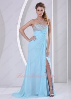 2023 Prom Season Ice Blue Chiffon Left Slit Graceful Party Evening Dress Tailing
