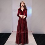 Suit Lapel Long Sleeves Sparkle Brushy Hairy Sequin Skirt Wine Red New Evening Gowns