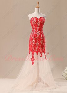 Featured Red Chemical Lace Upper Body Mermaid Champagne Prom Dress Boutique