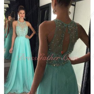 Flaring Crystals Floor-length Mint Apple Green Rite Dress Back Cut Out