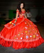 Emboidery Off Shoulder Charro Mexico Insignia Quinceanera Dress Red