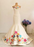 Sweetheart Colorful Floral Embroidery Charro Mermaid Formal Prom Dress