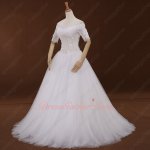 Transparent Corset Off Shouler Half Sleeves Soft Tulle Flowing Puffy Wedding Gowns