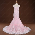 Allure Spaghetti Straps Applique Mermaid Chapel Train Unique Wedding Gowns Pink Linging
