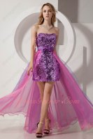 Ablaze Purple Paillette Package Hips Short Prom Dress Detachable High Low Train