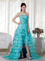 Dignified Beading Turquoise Organza Multilayers High-low Skirt Dress Award Ceremony Wear