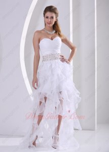 Glamorous White Organza Ruffles Cascade Sister Party Prom Dress Unique Design