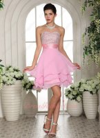 Silver Beading Blouse Pink Chiffon Curled Edge Dancers Partner Prom Dress Online Buy