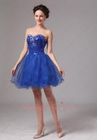 Royal Blue Sequin Bodice Curly Hemline Short Prom Dress Portrait Photo