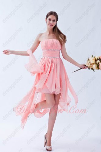 Varying Length Blush Chiffon Strips Irregularity Hemline Short Prom Dress