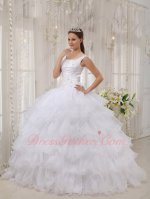 Square Neckline Cascade Layers Cake White Ball Gown Cut-out Lace Up Back
