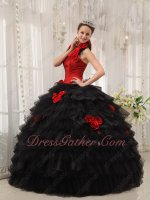 DIY Halter/Sweetheart Detachable Strap Red and Black Quinceanera Layers Ball Gown Cake