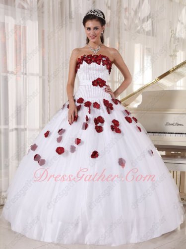 Romantic Pure White With Burgundy Flowers Quinceanera Ball Gown Wear For Runway