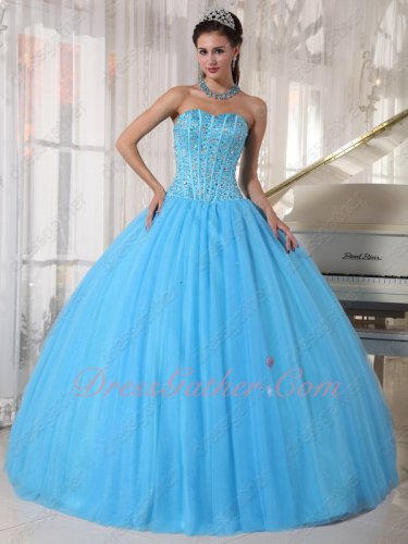 Lines/Stripes Beaded Bodice Women Prefer Aqua Blue Quinceanera Ball Gown Pageant