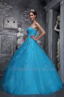 Azure Blue Mesh Lacework Edge Skirt Corset Back Prom Court Ball Gown Under 200