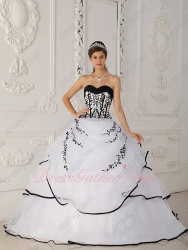 Pure White Train Western Quinceanera Gown Black Embroidery Factory Online