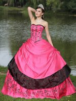 Lolita Style Fuchsia and Black Quinceanera Ball Gown Shinny Paillette Applique