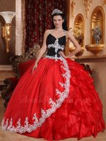 Halter Natural Waist Black Corset Quinceanera Party Ball Gown Red Taffeta Cover Ruffles